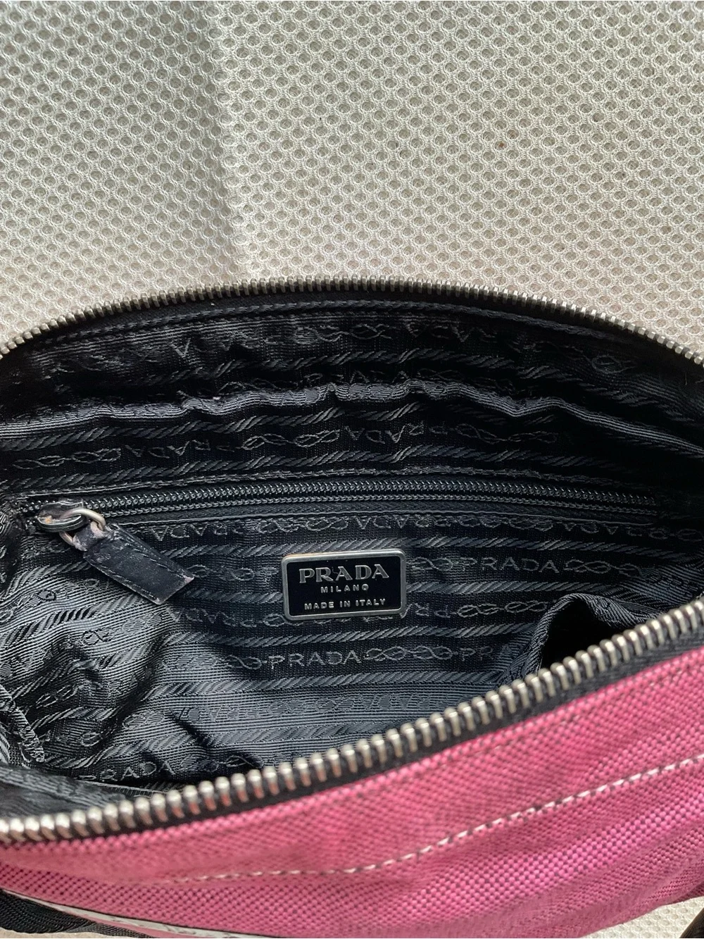 Prada Pink Canvas Shoulder Bag with Black Strap - Picture 6 of 8